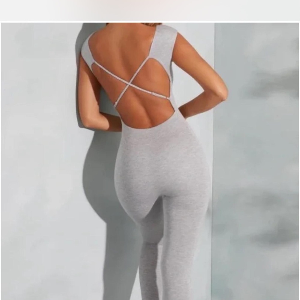 Oh Polly Gray Jumpsuit with Open Back